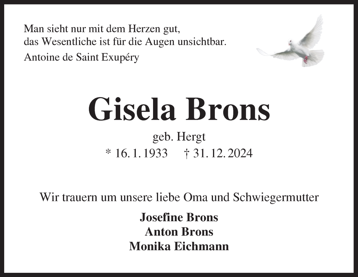 Traueranzeige von Gisela Brons von Osterholzer Kreisblatt