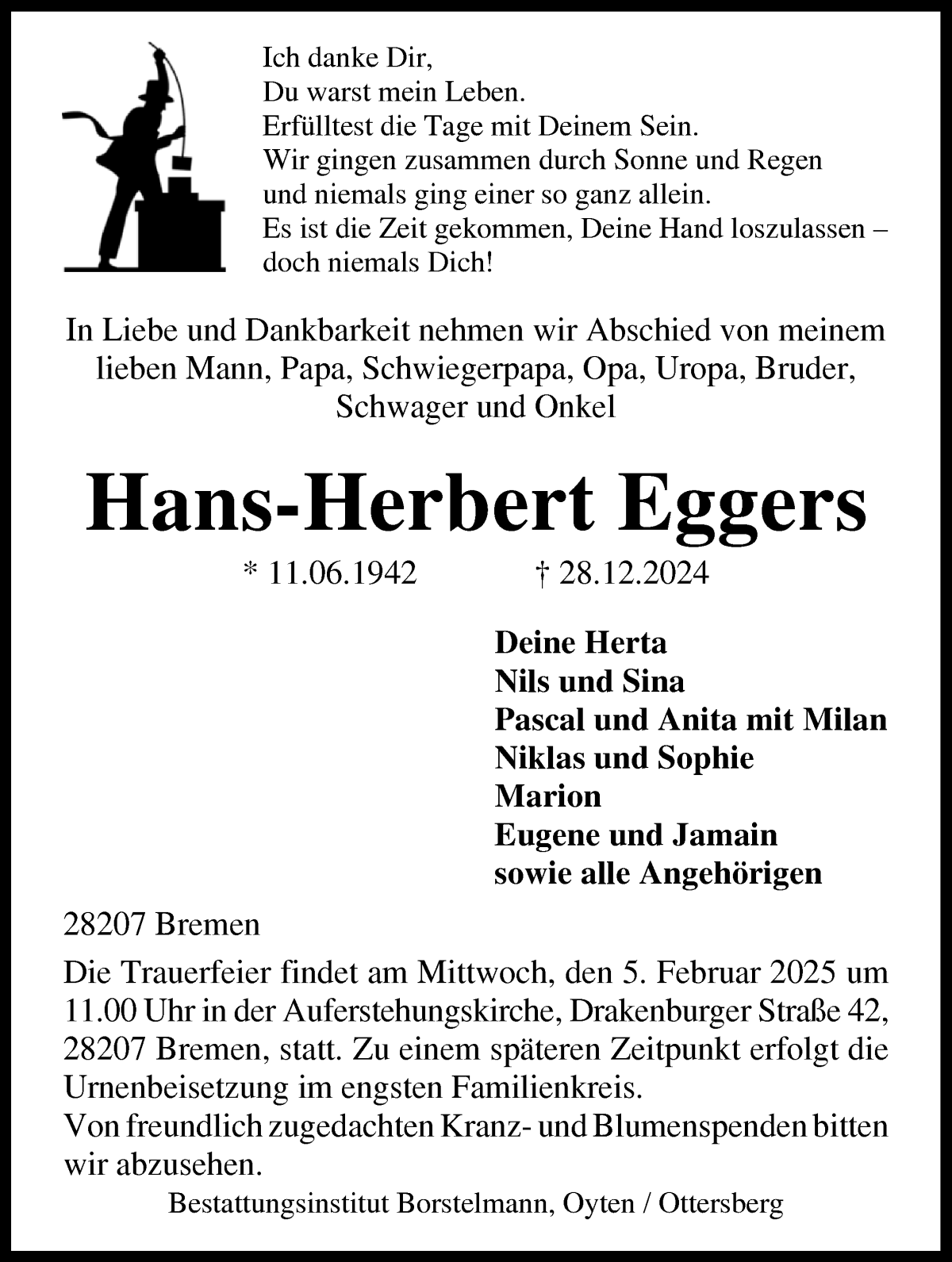 Traueranzeige von Hans-Herbert Eggers von WESER-KURIER