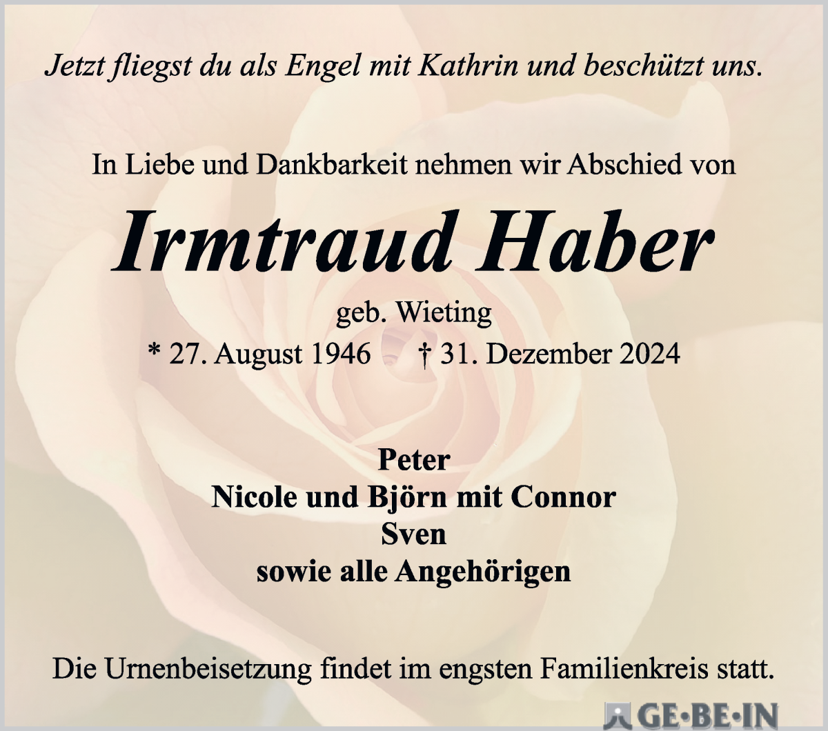 Traueranzeige von Irmtraud Haber von WESER-KURIER