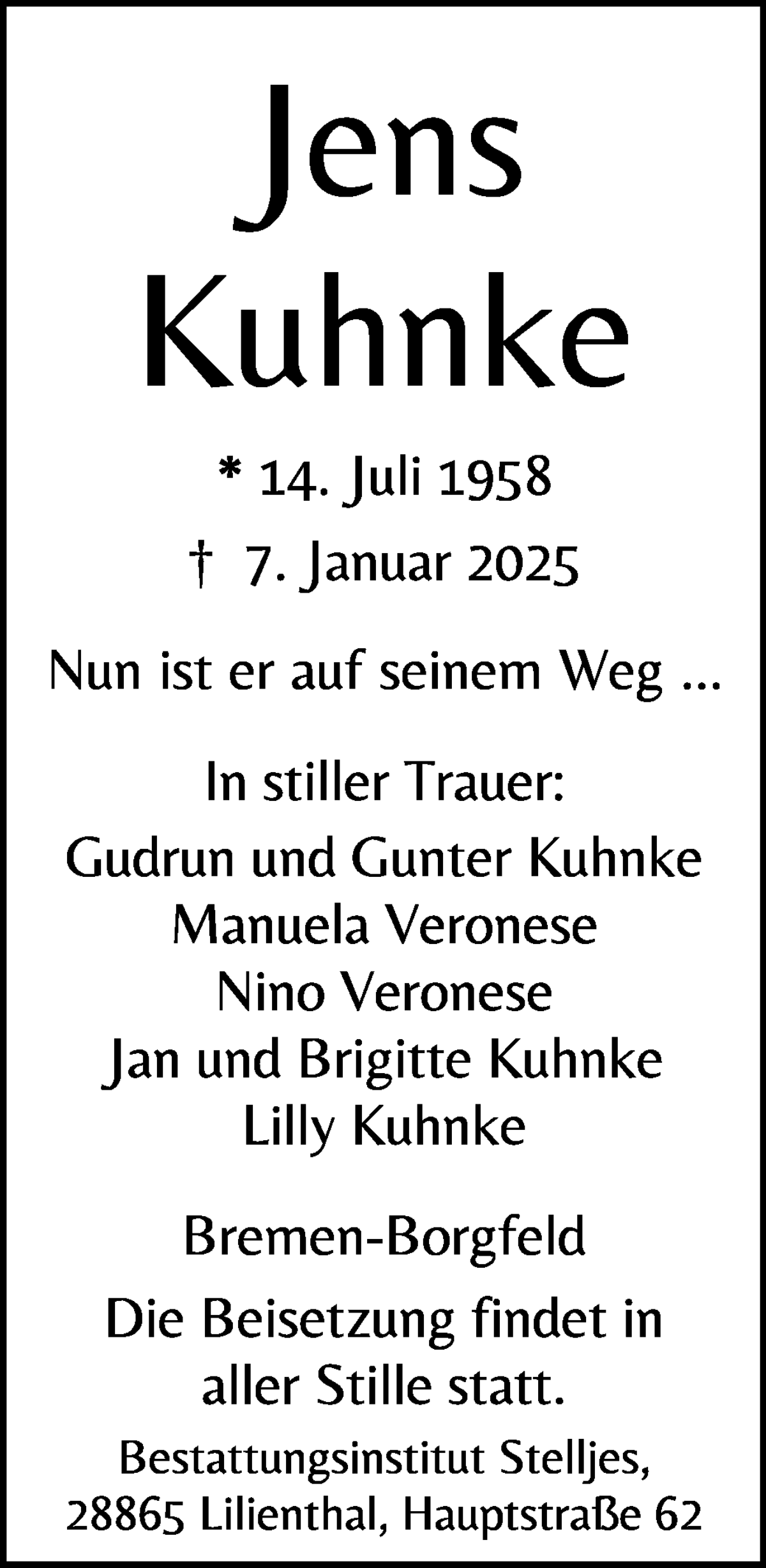 Traueranzeige von Jens Kuhnke von WESER-KURIER