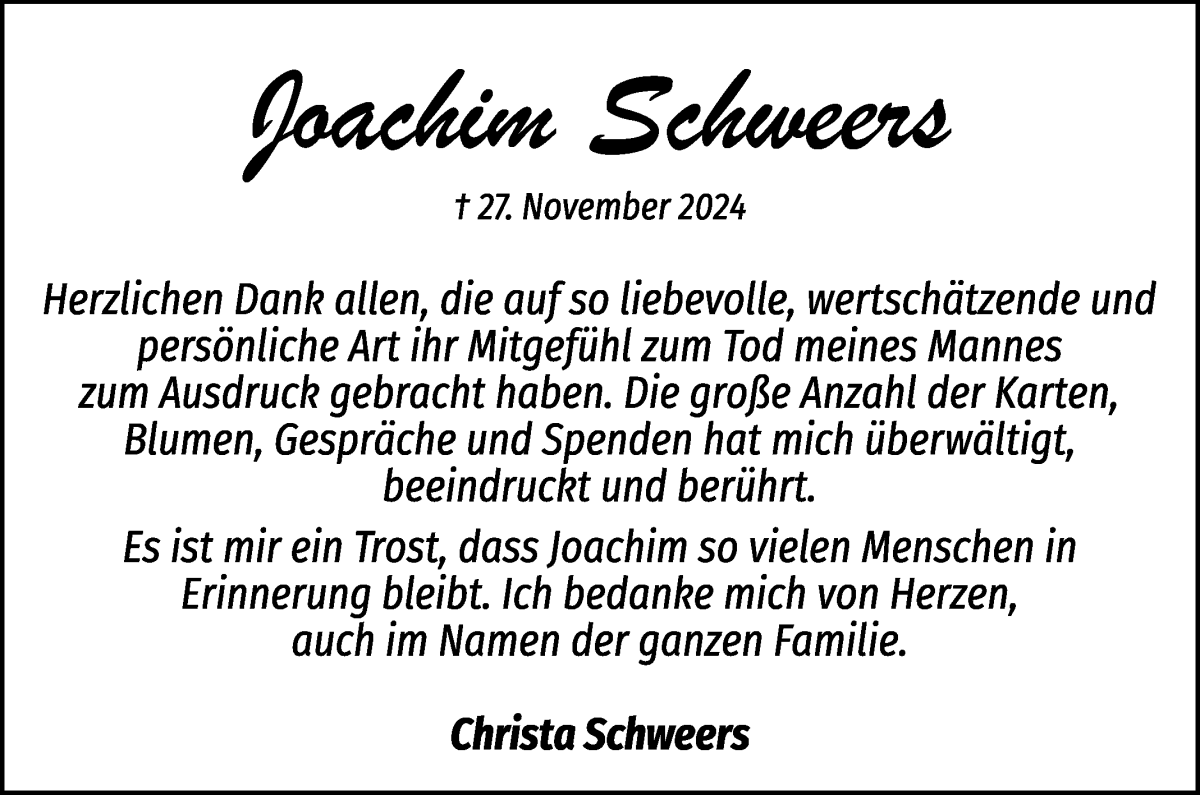 Traueranzeige von Joachim Schweers von Achimer Kurier/Verdener Nachrichten