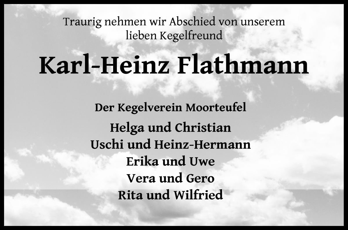 Traueranzeige von Karl-Heinz Flathmann von Wuemme Zeitung