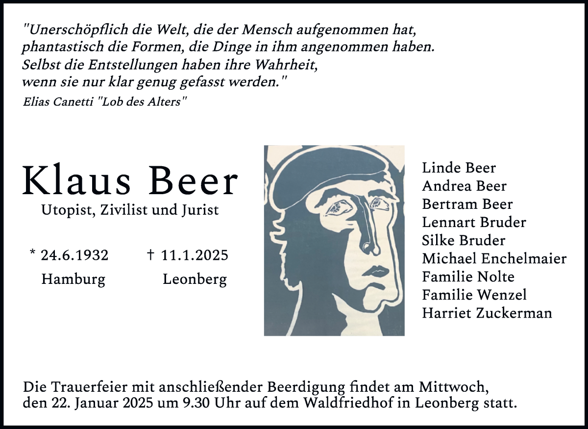 Traueranzeige von Klaus Beer von Osterholzer Kreisblatt