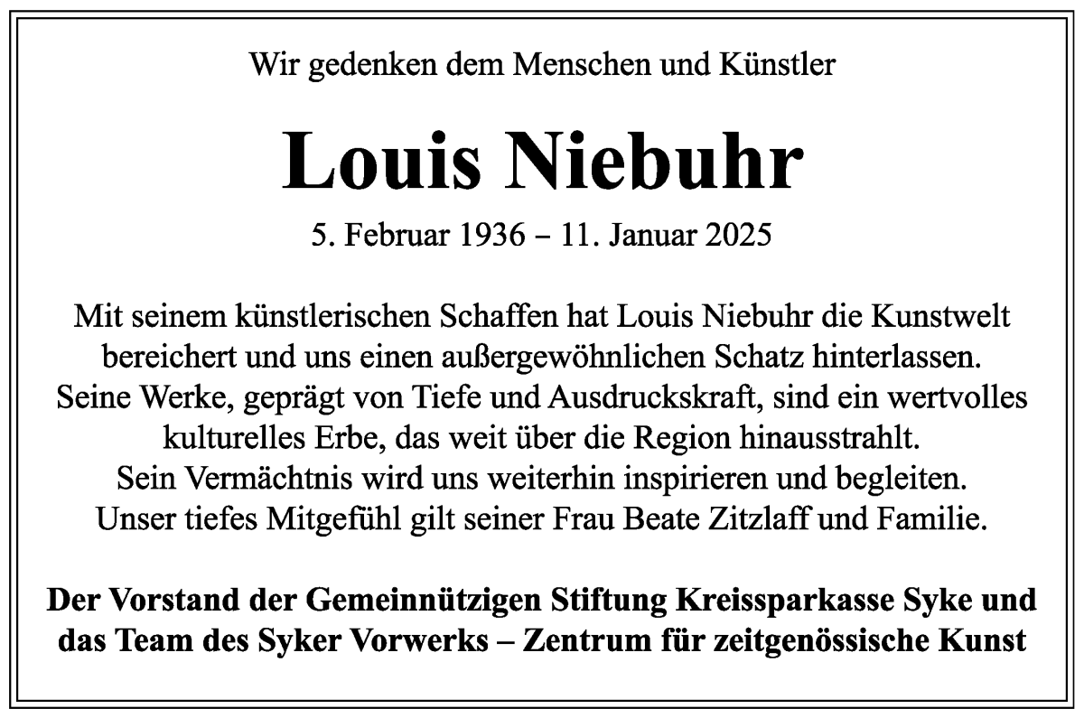 Traueranzeige von Louis Niebuhr von WESER-KURIER