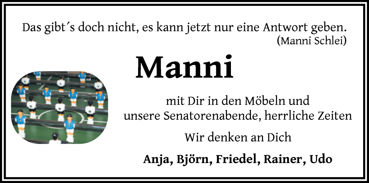Traueranzeige von Manni  von WESER-KURIER