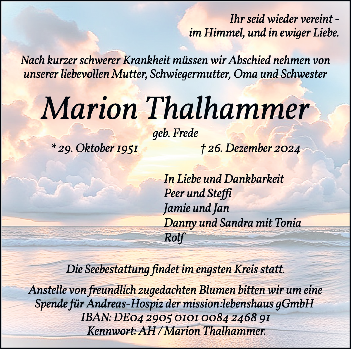 Traueranzeige von Marion Thalhammer von WESER-KURIER