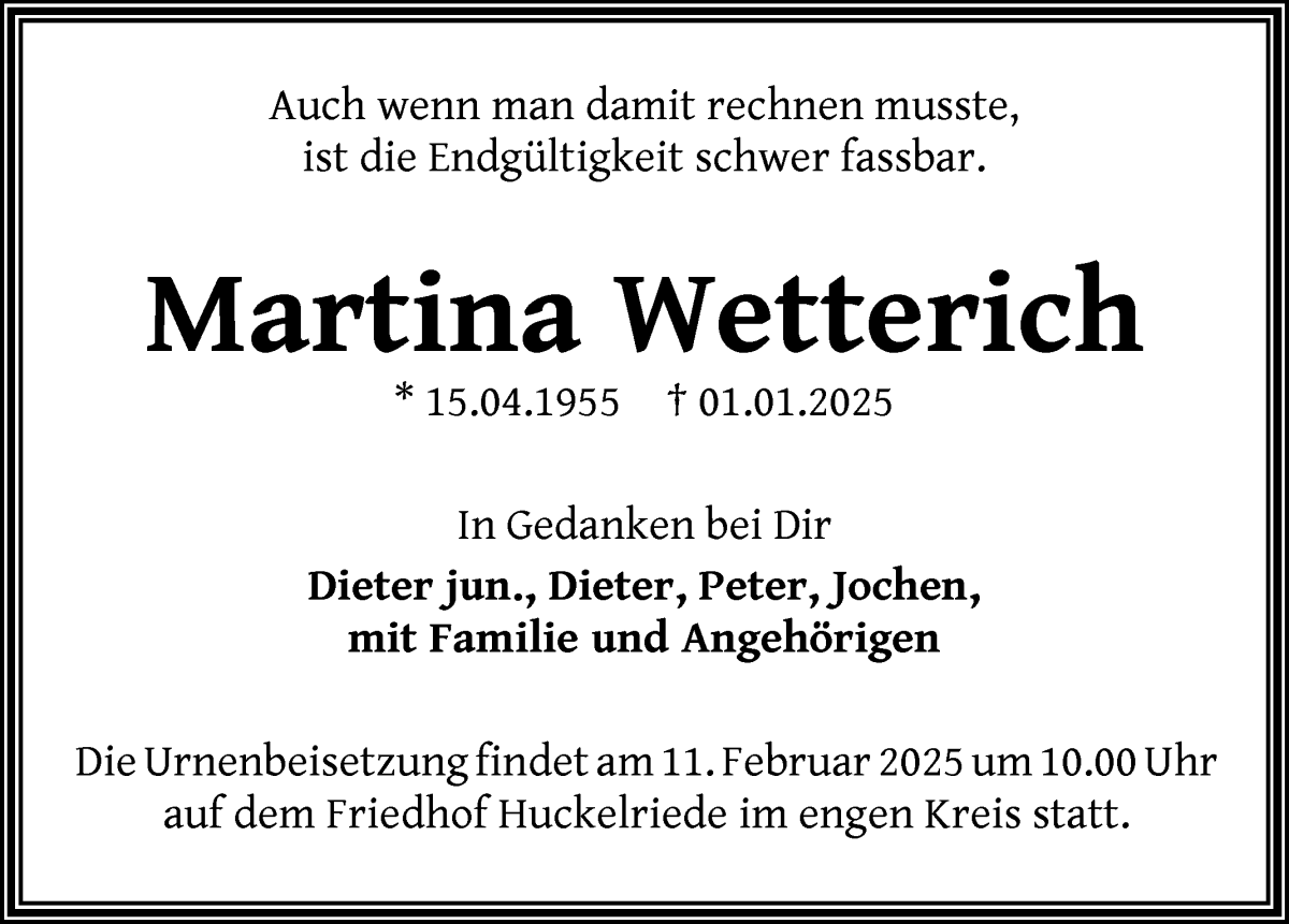 Traueranzeige von Martina Wetterich von WESER-KURIER