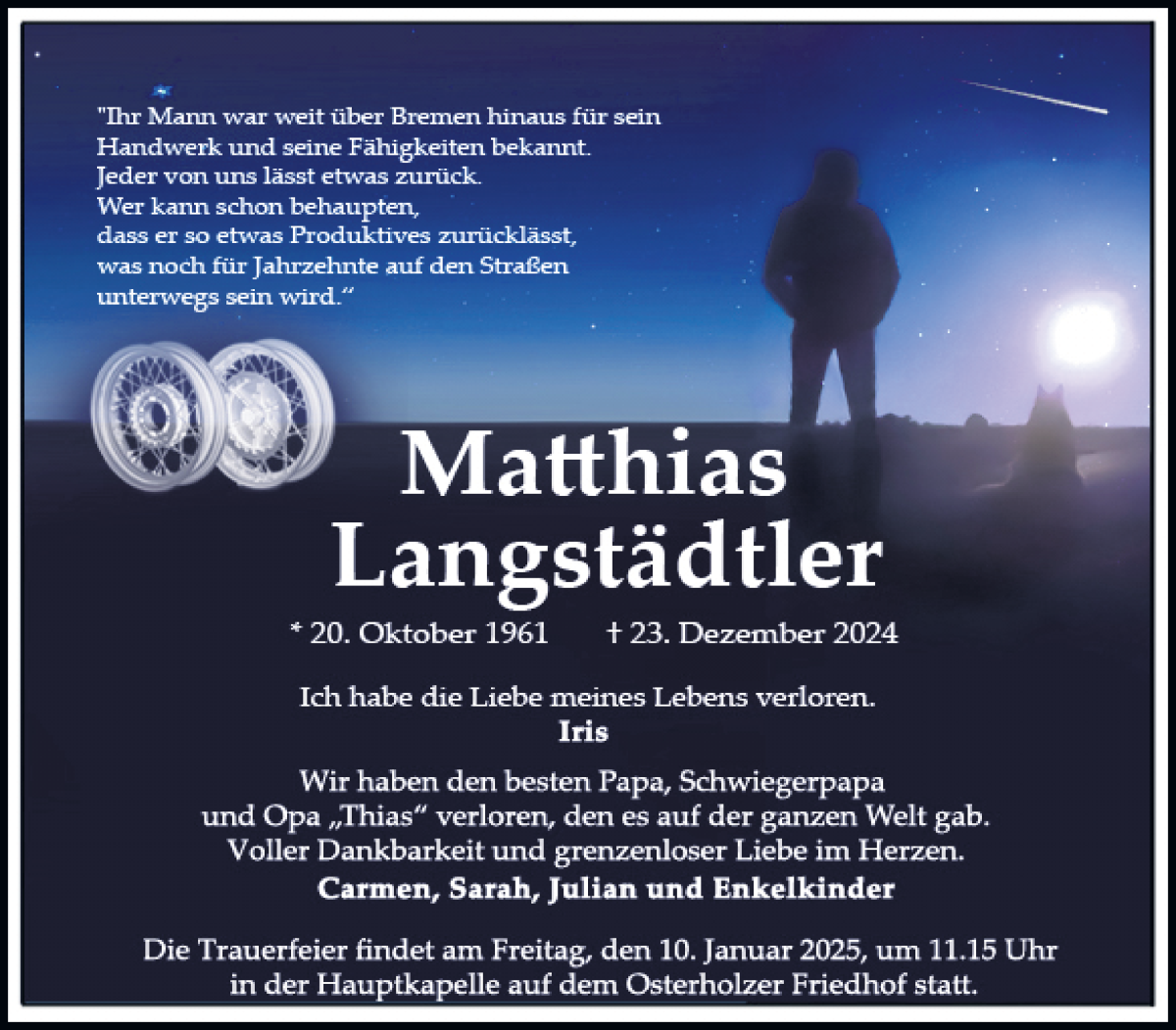 Traueranzeige von Matthias Langstädtler von WESER-KURIER