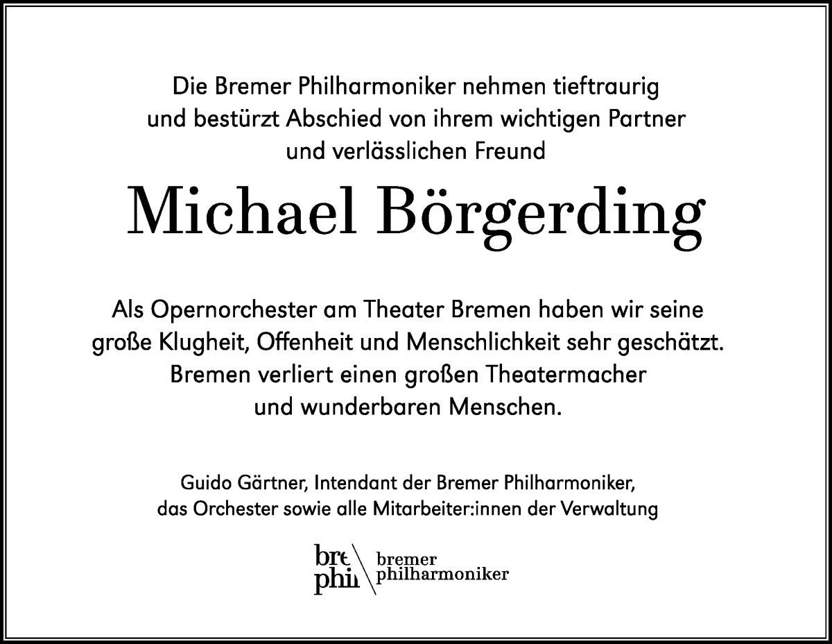 Traueranzeige von Prof. Michael Börgerding von WESER-KURIER