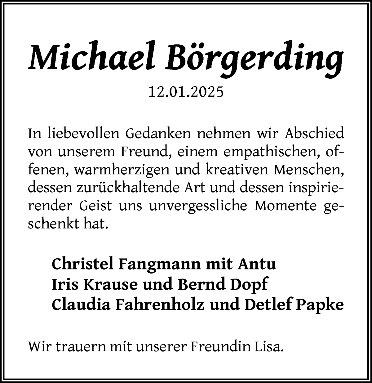 Traueranzeige von Prof. Michael Börgerding von WESER-KURIER