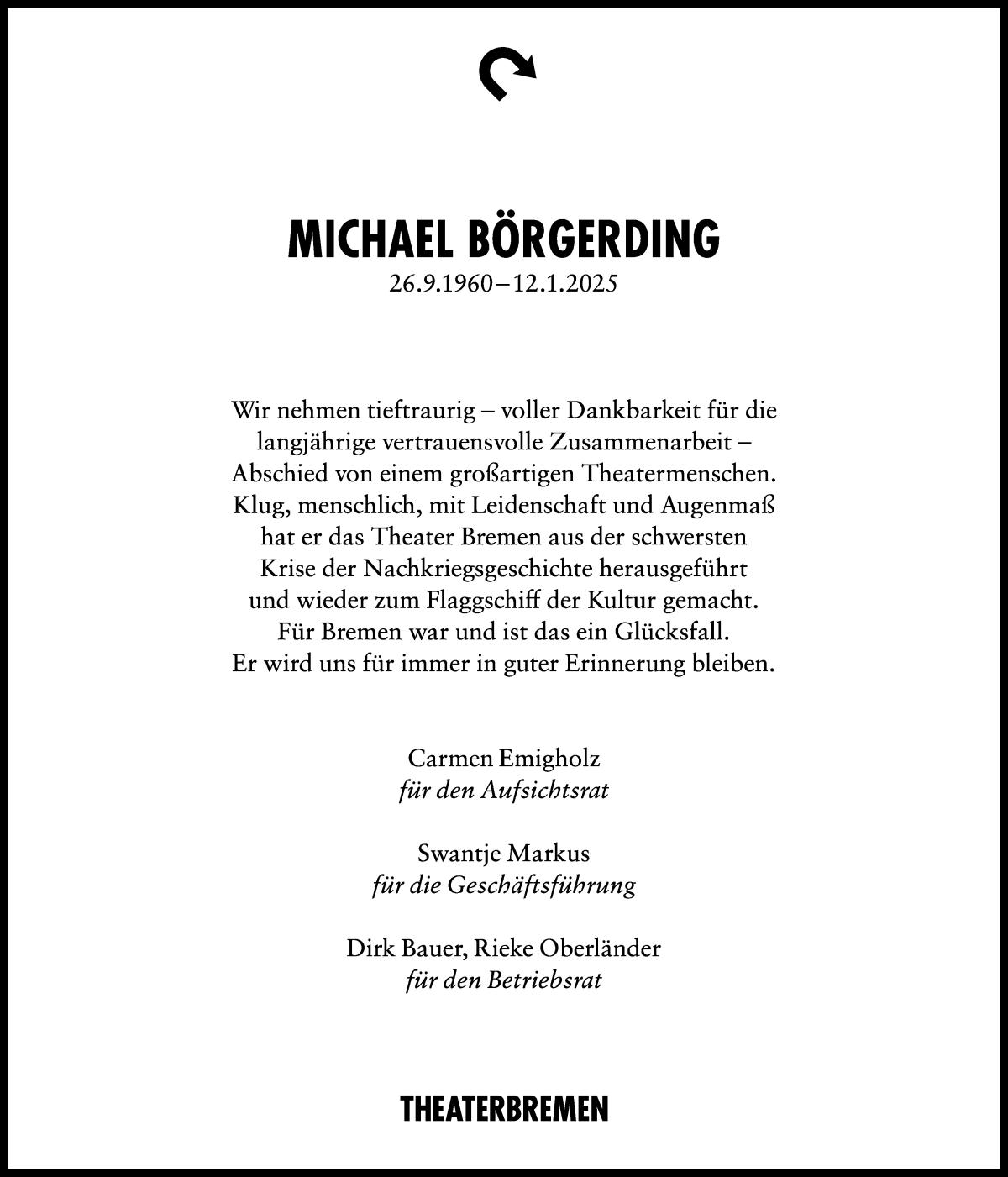 Traueranzeige von Prof. Michael Börgerding von WESER-KURIER