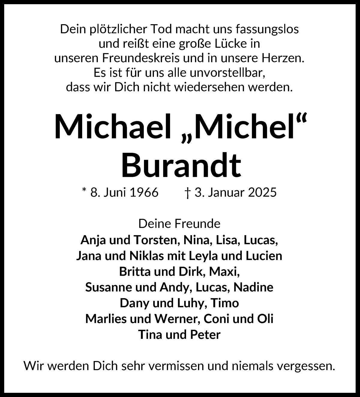 Traueranzeige von Michael Michel Burandt von WESER-KURIER