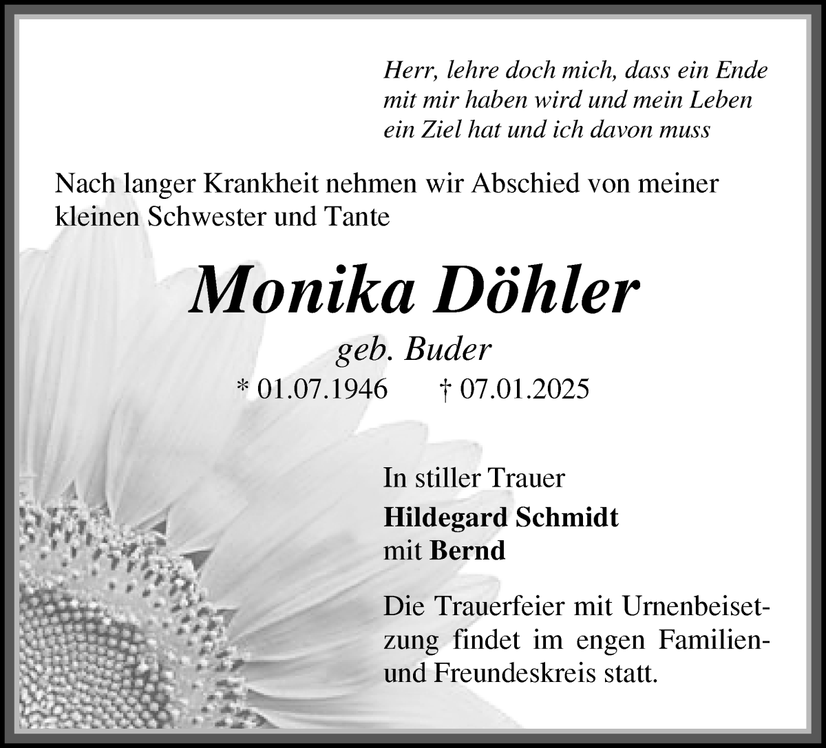 Traueranzeige von Monika Döhler von WESER-KURIER