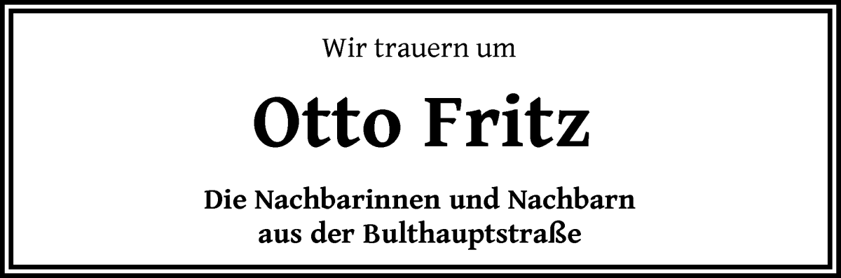 Traueranzeige von Otto Fritz von WESER-KURIER