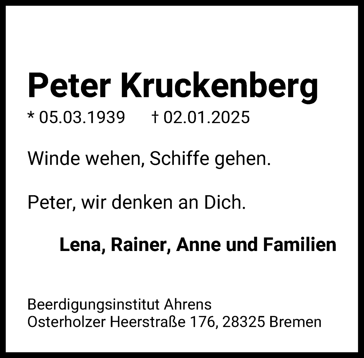 Traueranzeige von Peter Kruckenberg von WESER-KURIER