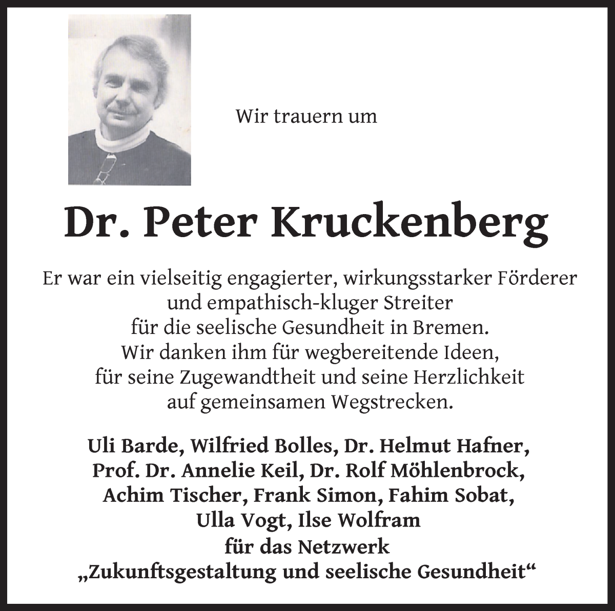 Traueranzeige von Peter Kruckenberg von WESER-KURIER