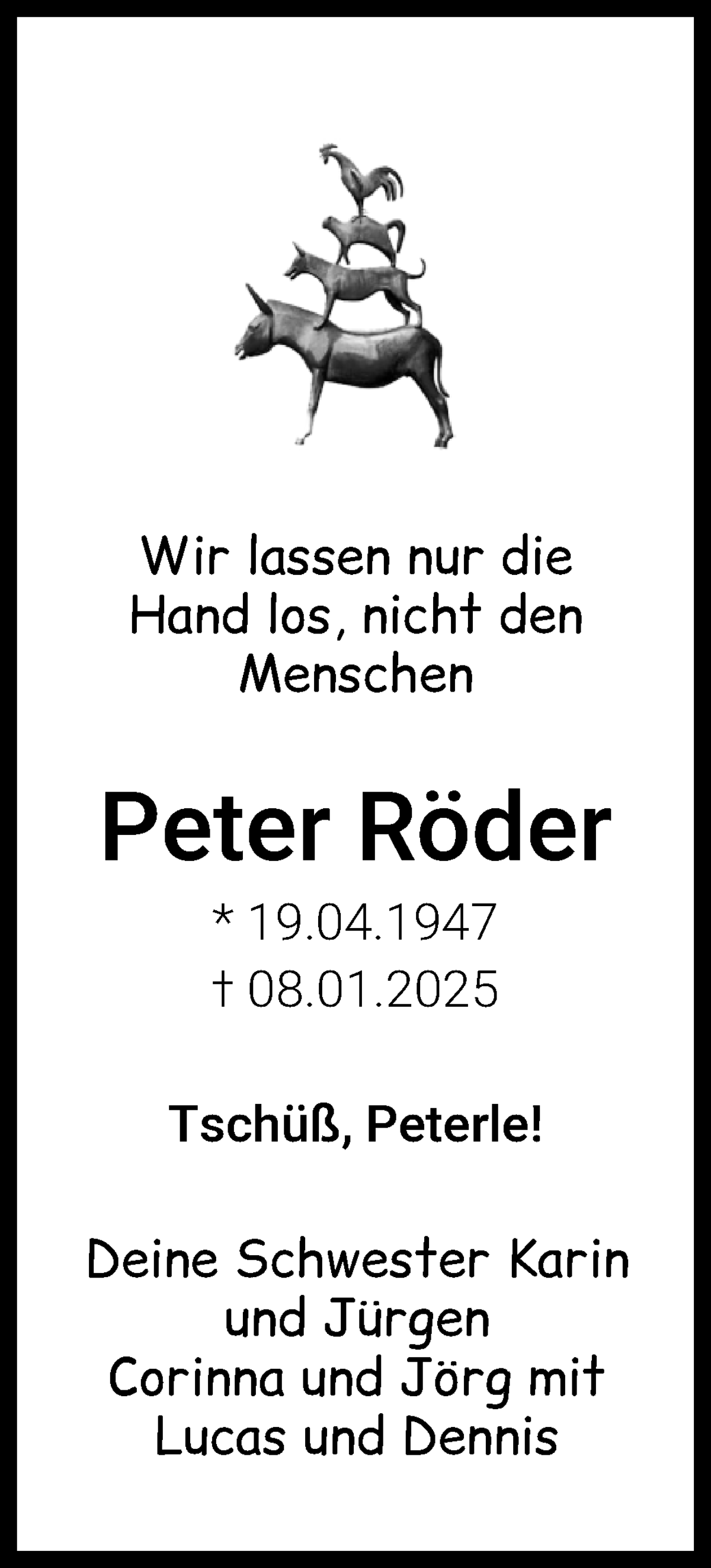 Traueranzeige von Peter Röder von WESER-KURIER