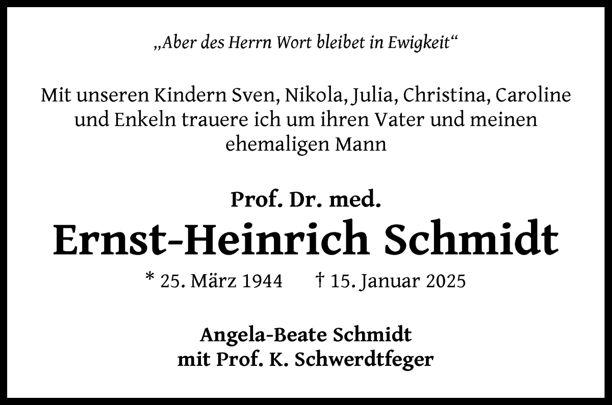 Traueranzeige von Prof. Dr. Ernst-Heinrich Schmidt von WESER-KURIER