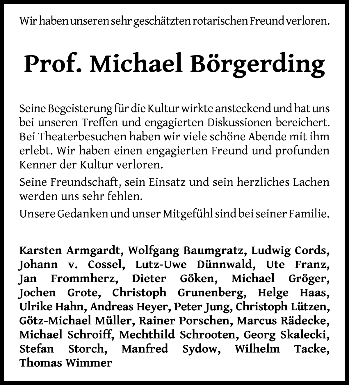 Traueranzeige von Prof. Michael Börgerding von WESER-KURIER