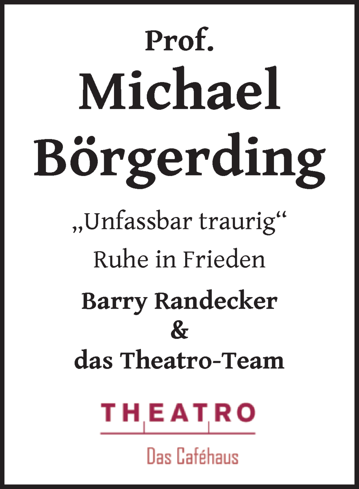 Traueranzeige von Prof. Michael Börgerding von WESER-KURIER