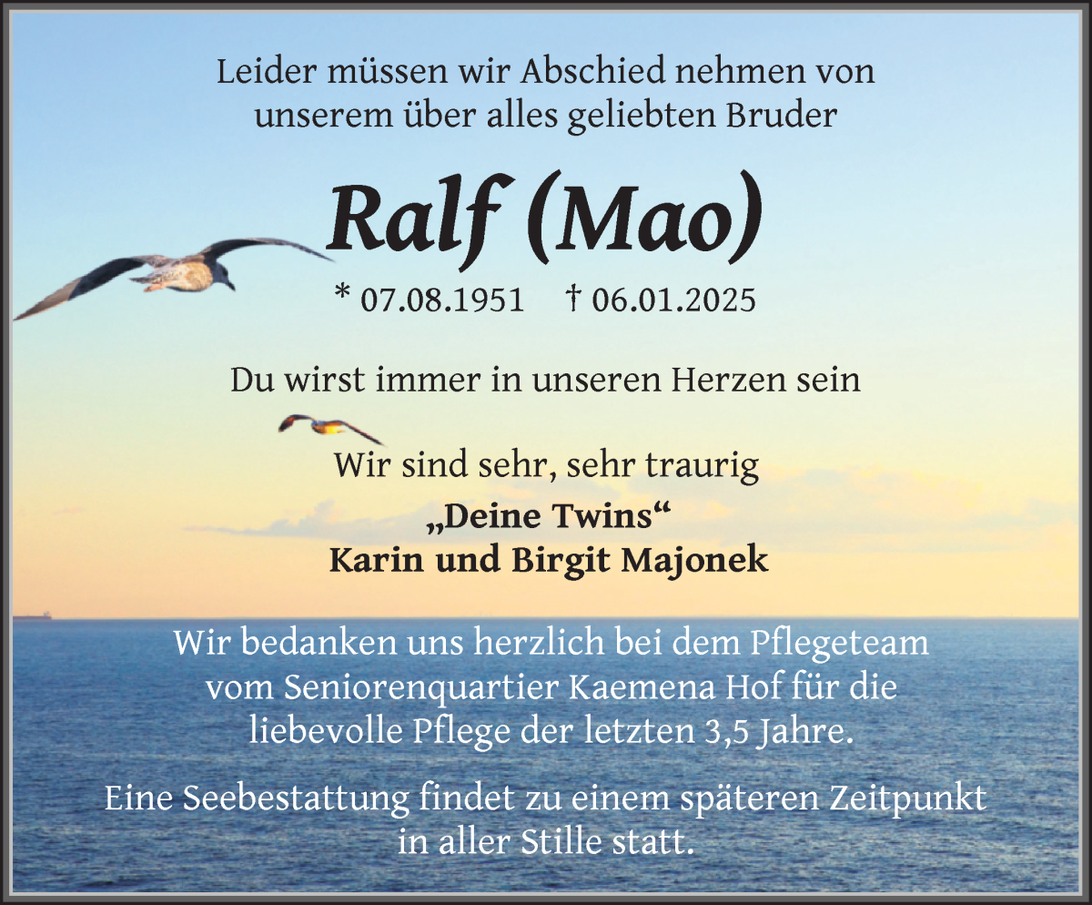 Traueranzeige von Ralf Majonek von WESER-KURIER