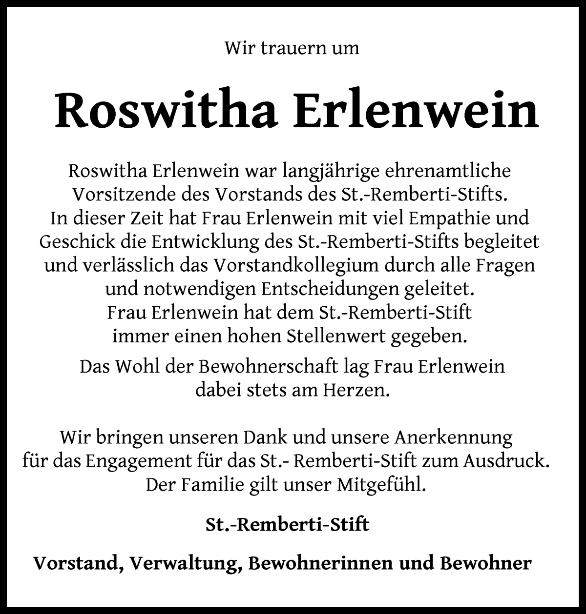 Traueranzeige von Roswitha Erlenwein von WESER-KURIER