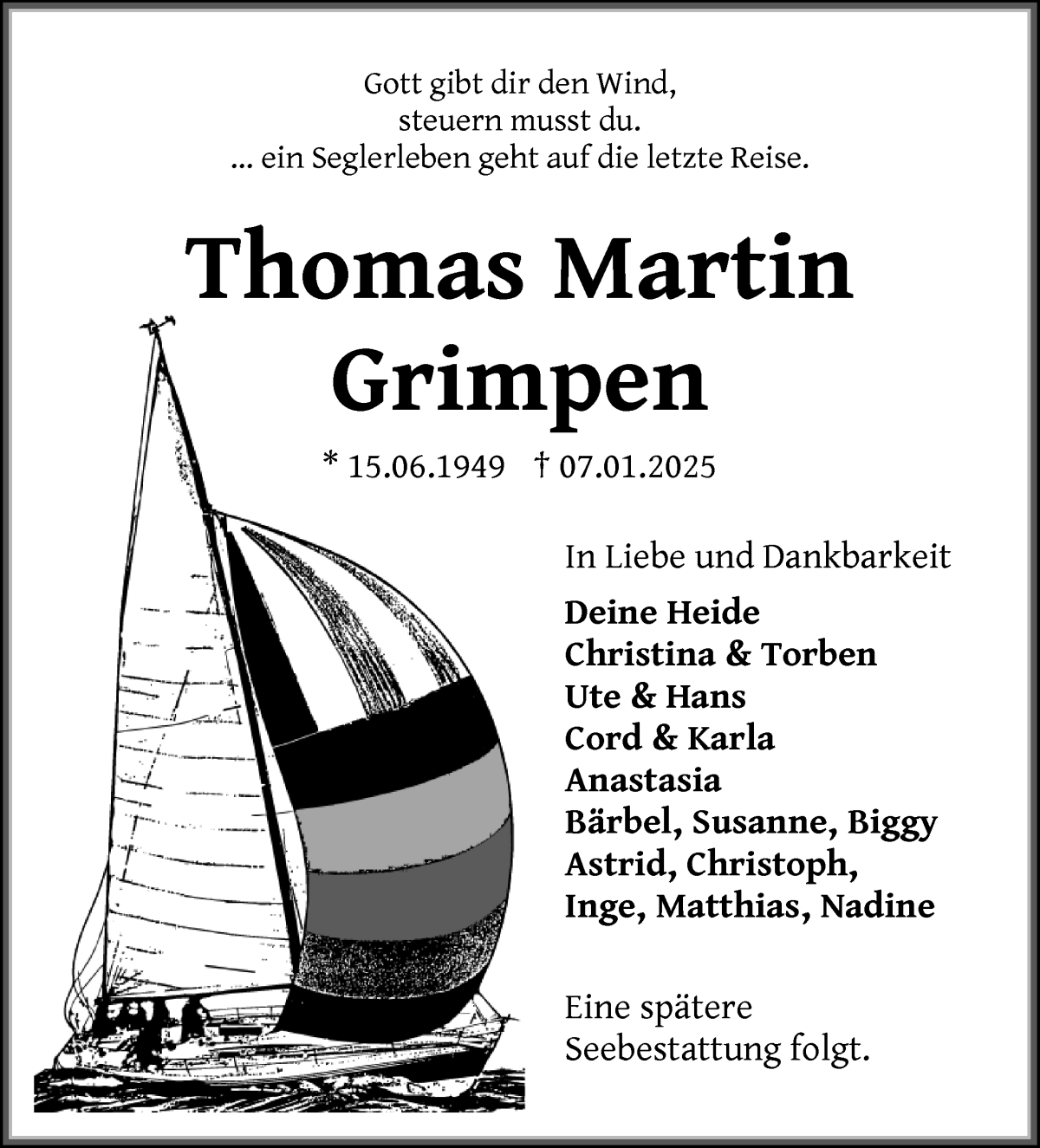 Traueranzeige von Thomas Grimpen von WESER-KURIER