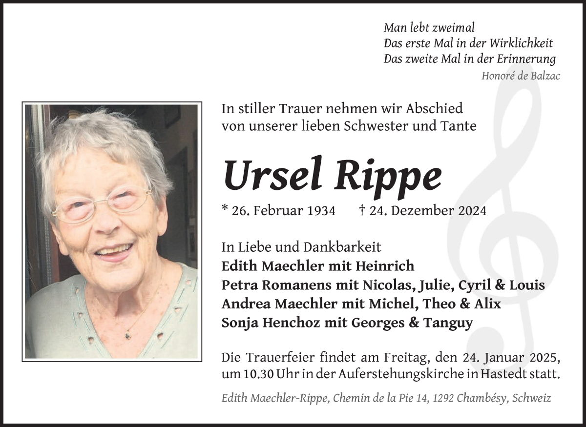 Traueranzeige von Ursel Rippe von WESER-KURIER