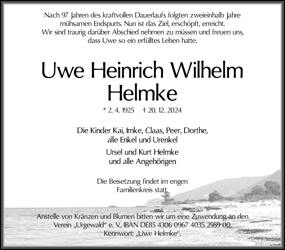 Traueranzeige von Uwe Heinrich Wilhelm Helmke von WESER-KURIER