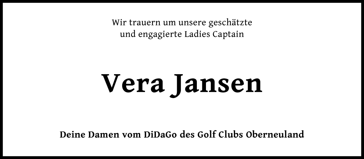 Traueranzeige von Vera Jansen von WESER-KURIER