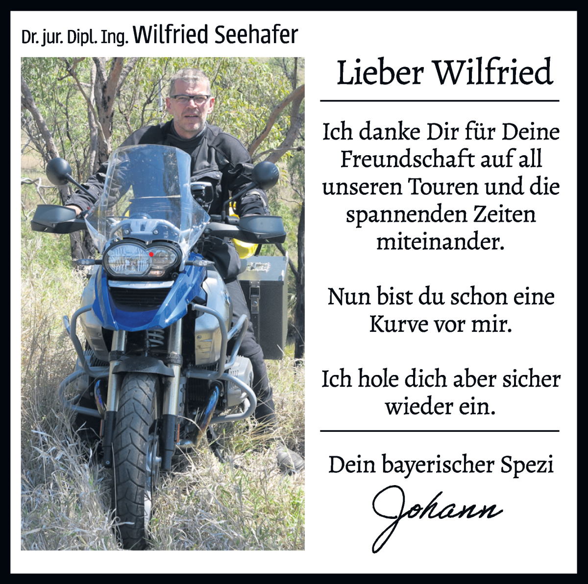 Traueranzeige von Wilfried Seehafer von WESER-KURIER