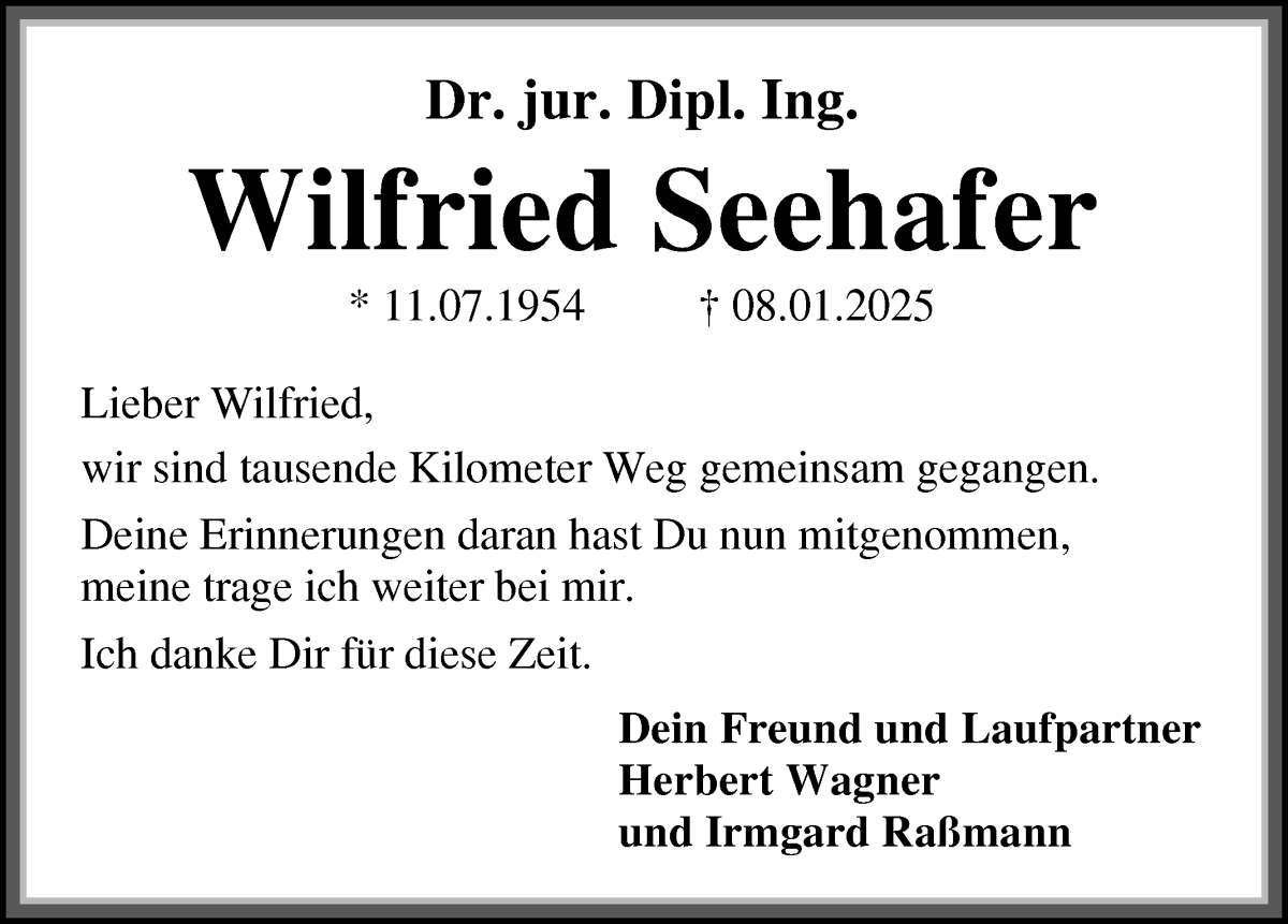 Traueranzeige von Wilfried Seehafer von WESER-KURIER