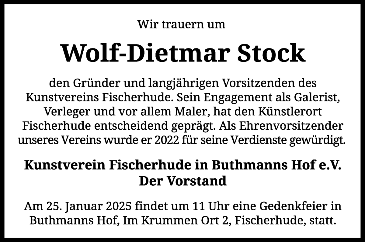 Traueranzeige von Wolf-Dietmar Stock von Achimer Kurier/Verdener Nachrichten