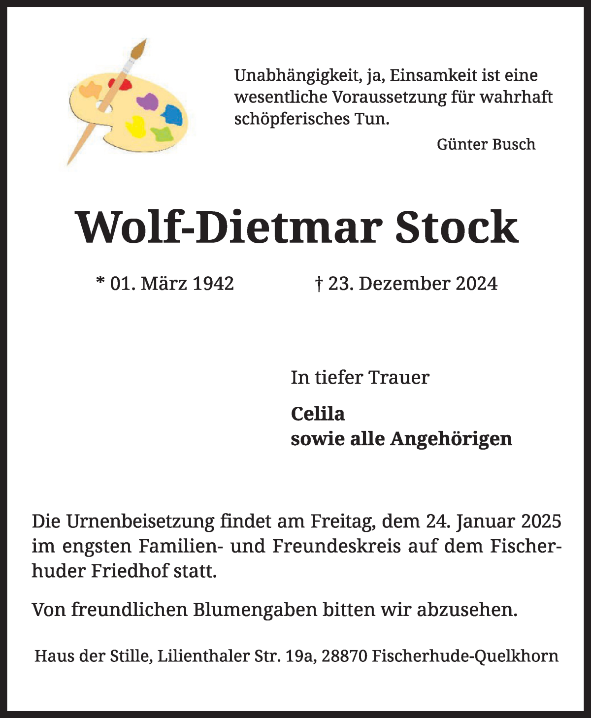 Traueranzeige von Wolf-Dietmar Stock von Achimer Kurier/Verdener Nachrichten