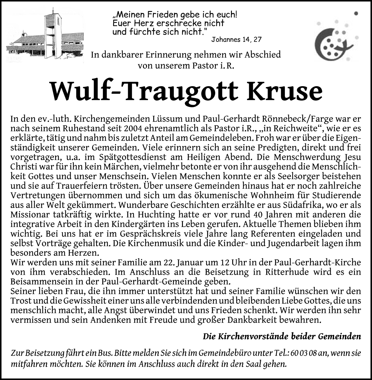 Traueranzeige von Wulf-Traugott Kruse von Die Norddeutsche