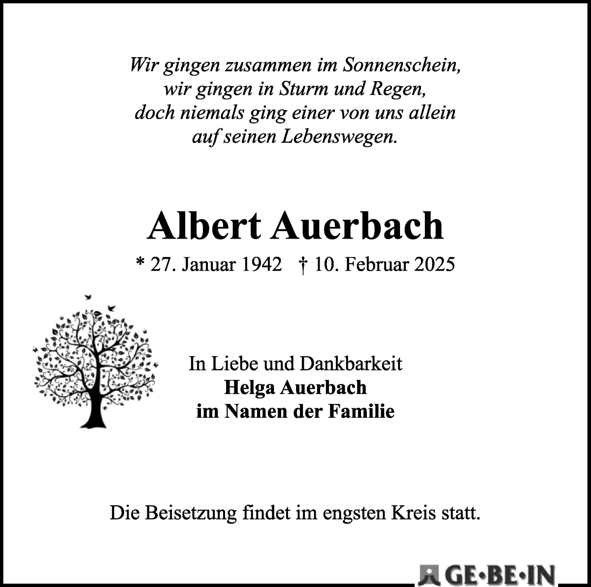 Traueranzeige von Albert Auerbach von WESER-KURIER