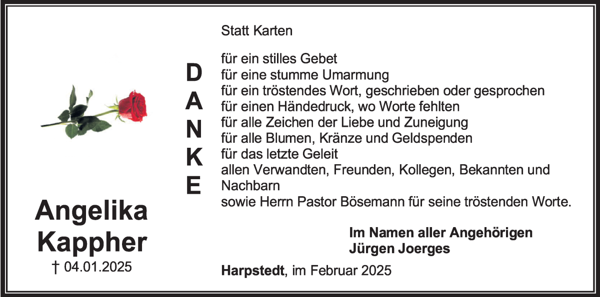 Traueranzeige von Angelika Kappher von WESER-KURIER