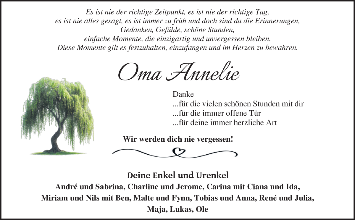 Traueranzeige von Annelie Wulff von Osterholzer Kreisblatt
