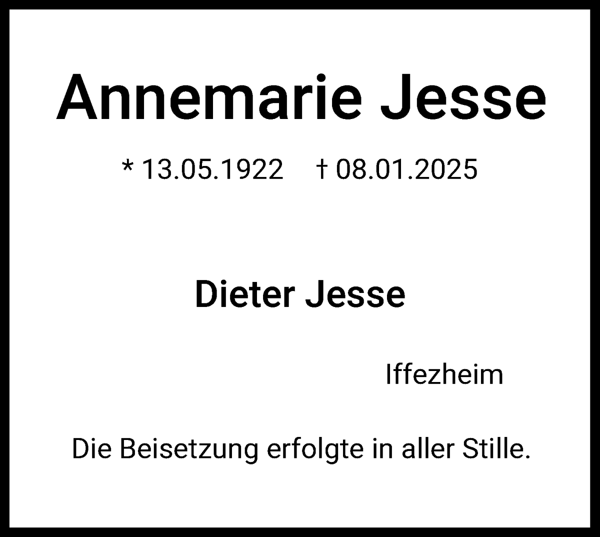 Traueranzeige von Annemarie Jesse von WESER-KURIER