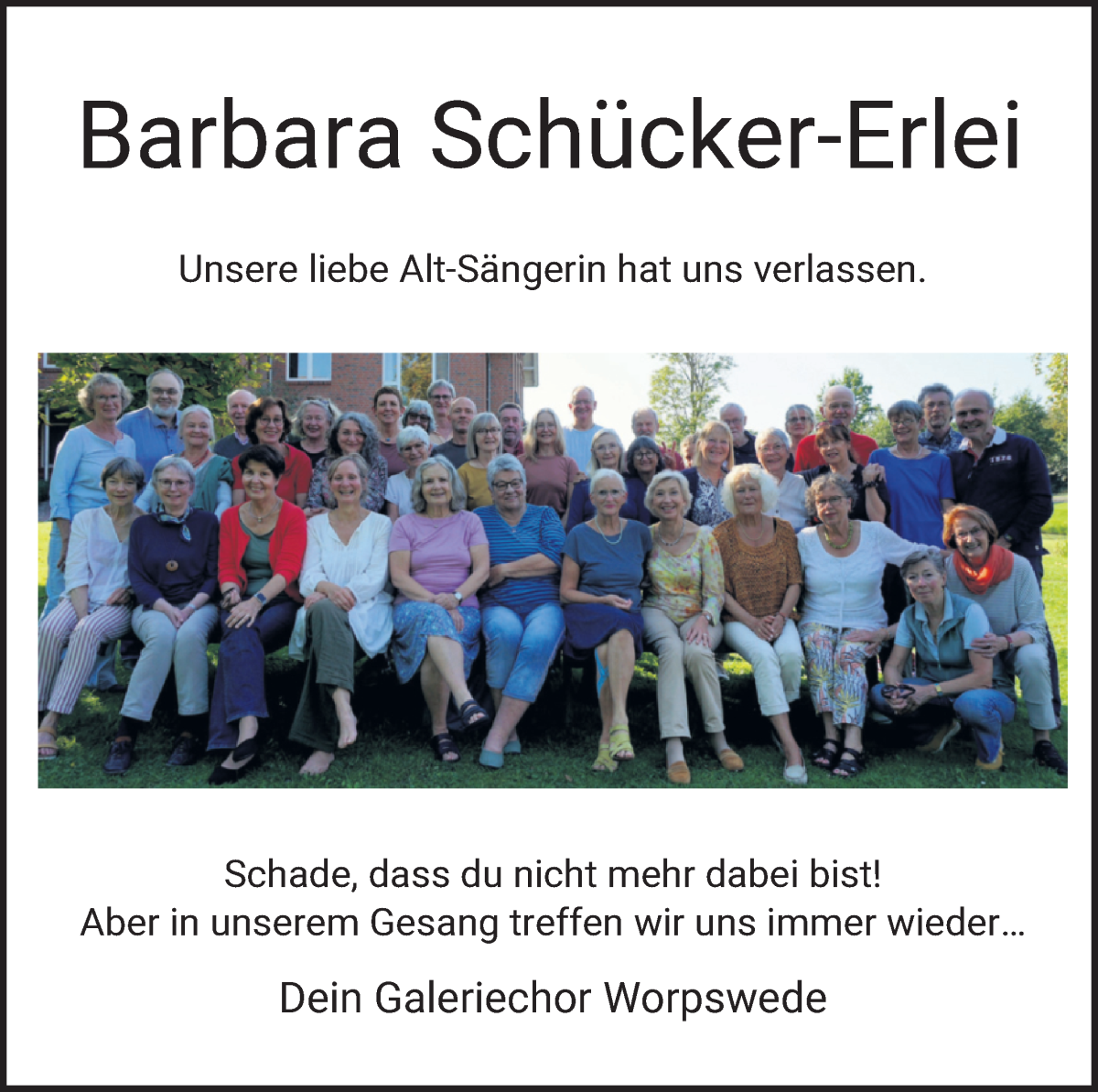 Traueranzeige von Barbara Schücker-Erlei von Wuemme Zeitung