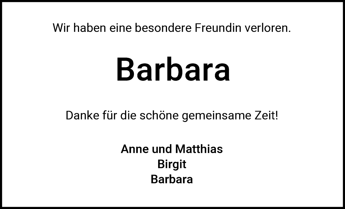 Traueranzeige von Barbara Schücker-Erlei von Wuemme Zeitung