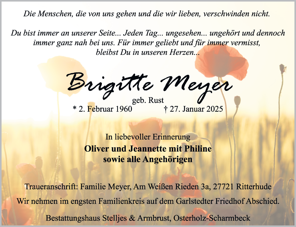 Traueranzeige von Brigitte Meyer von Osterholzer Kreisblatt