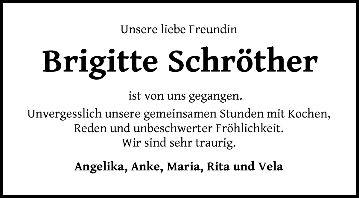 Traueranzeige von Brigitte Schröther von WESER-KURIER