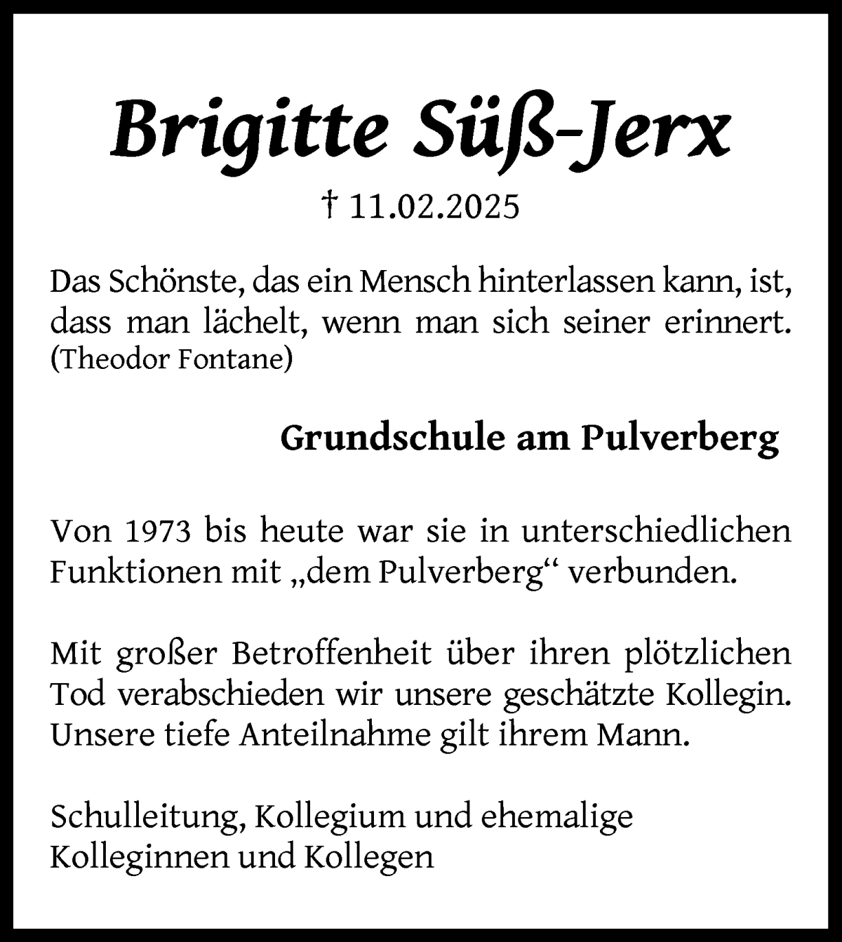 Traueranzeige von Brigitte Süß-Jerx von WESER-KURIER