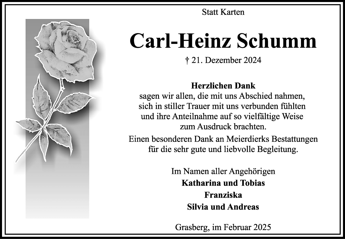 Traueranzeige von Carl-Heinz Schumm von Wuemme Zeitung