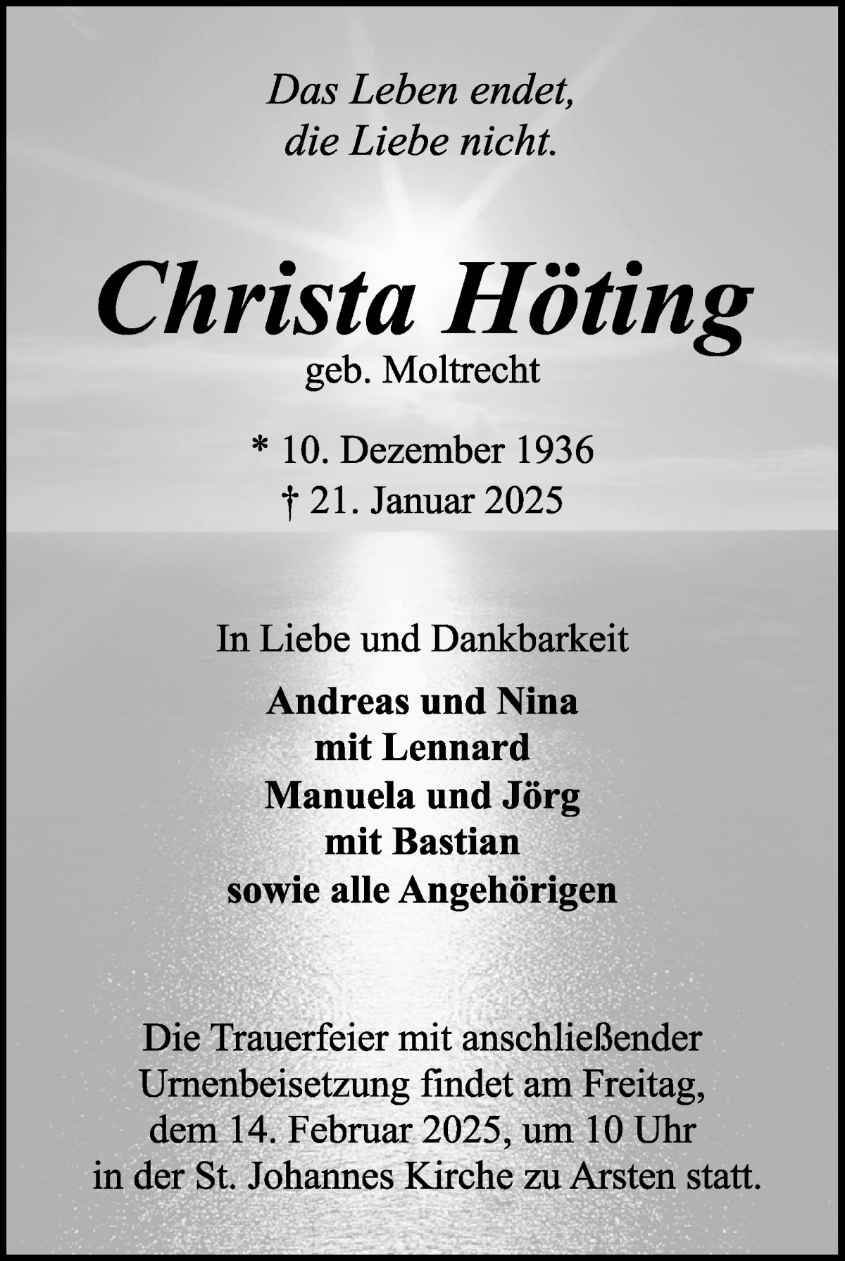 Traueranzeige von Christa Höting von WESER-KURIER