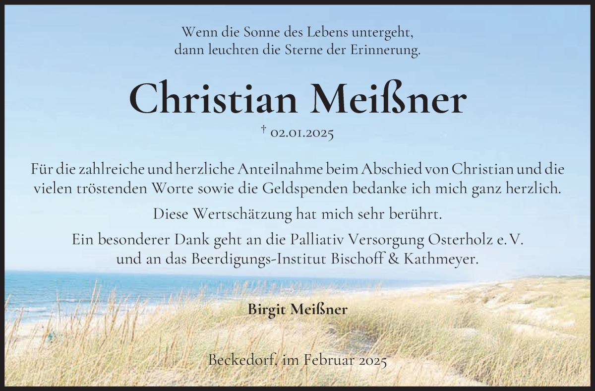 Traueranzeige von Christian Meißner von Die Norddeutsche