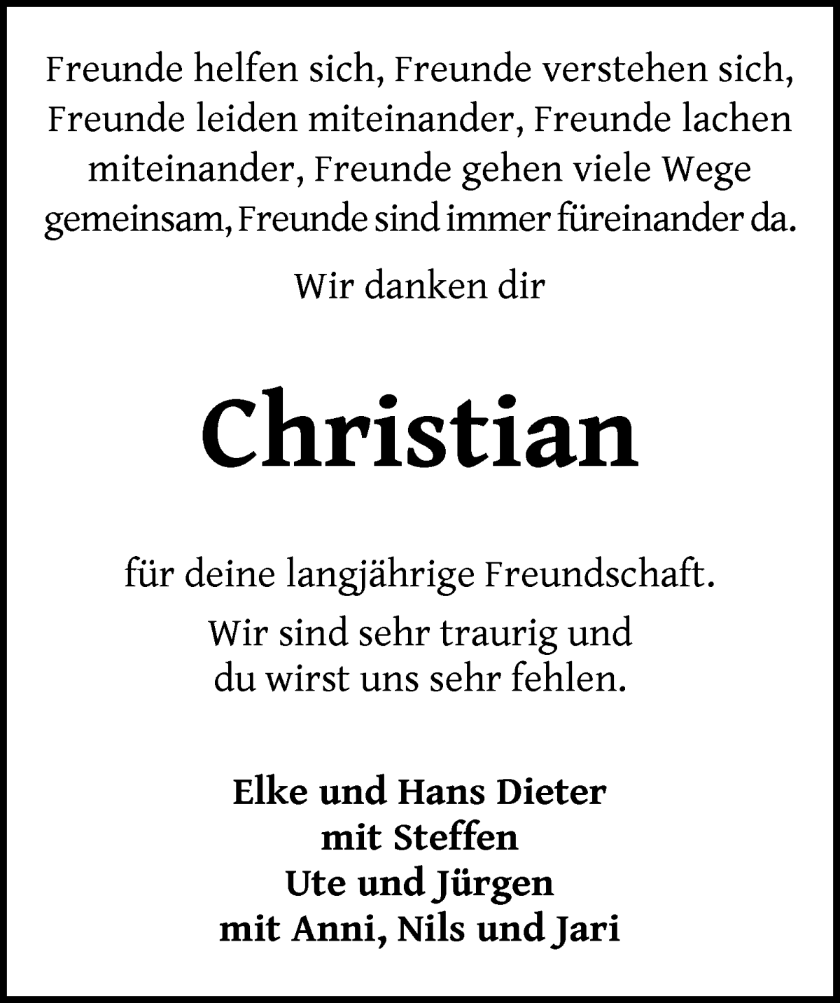 Traueranzeige von Christian Meißner von Die Norddeutsche