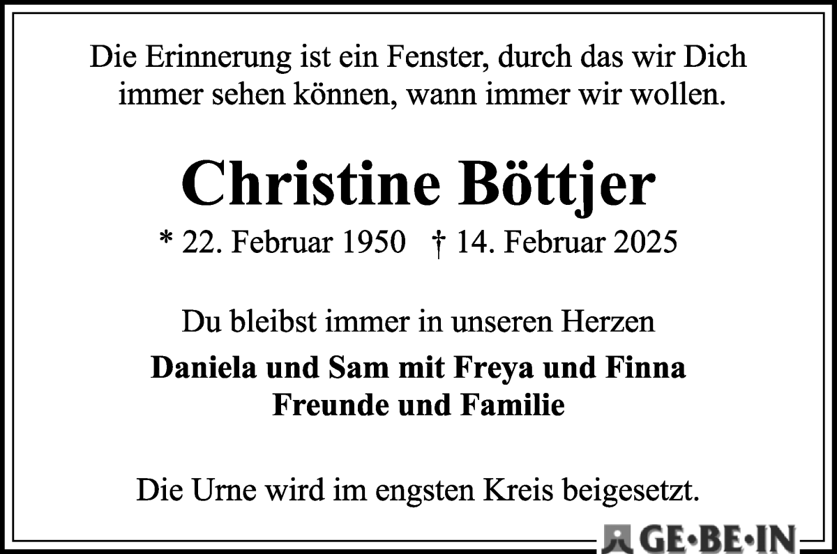 Traueranzeige von Christine Böttjer von WESER-KURIER