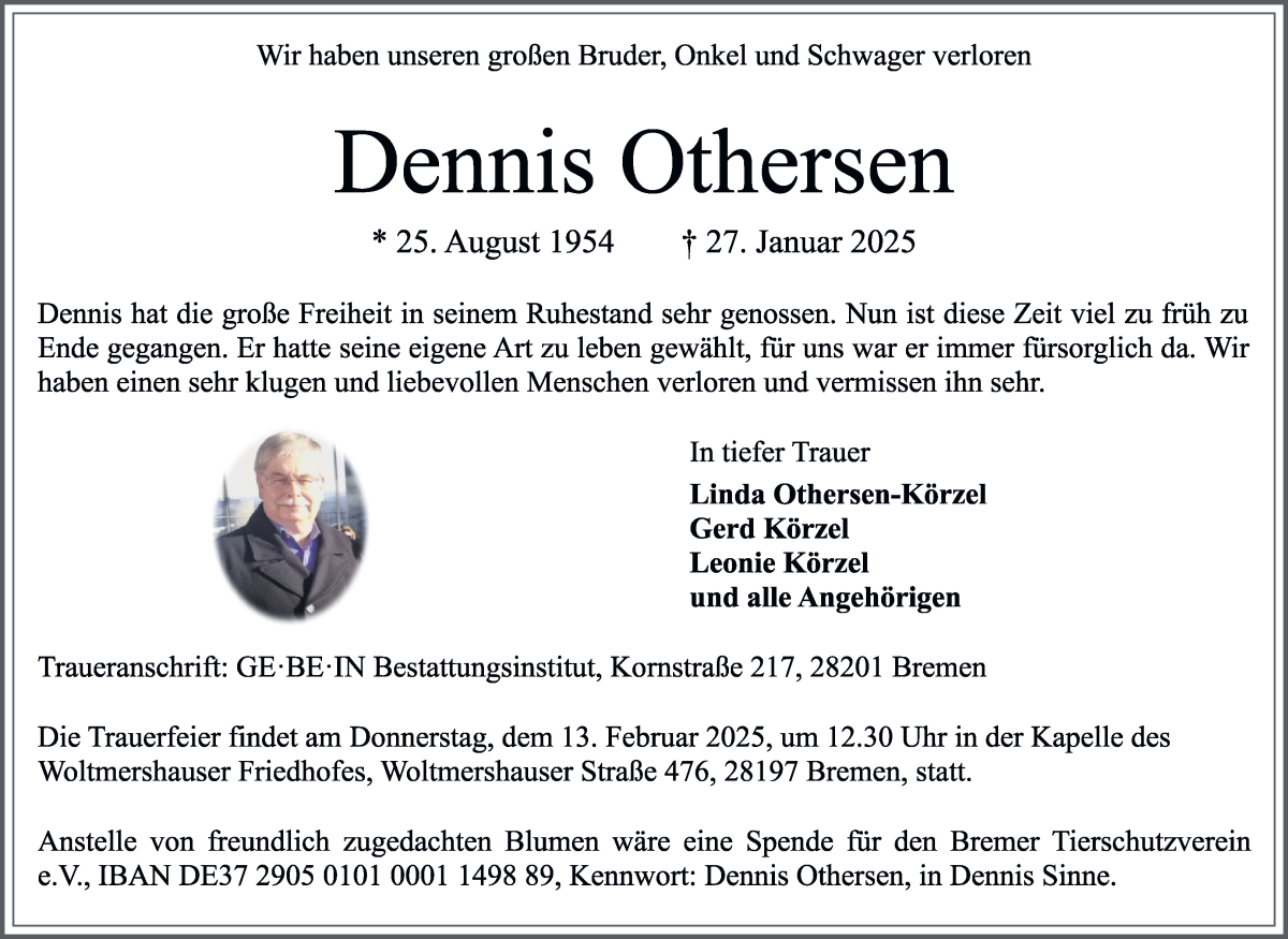 Traueranzeige von Dennis Othersen von WESER-KURIER